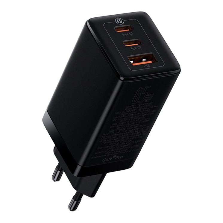 Сетевое зарядное Baseus GaN3 Pro Fast Charger 2USB-C + USB-A 65W EU +Xiaobai Cable Type-C 100W