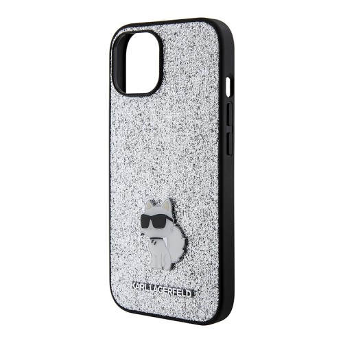 Lagerfeld для iPhone 15 чехол Fixed glitters NFT Choupette Metal pin Hard Silver