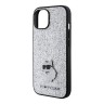 Lagerfeld для iPhone 15 чехол Fixed glitters NFT Choupette Metal pin Hard Silver