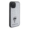 Lagerfeld для iPhone 15 чехол Fixed glitters NFT Choupette Metal pin Hard Silver