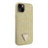 Guess для iPhone 15 чехол Diamond Rhinestone Triangle metal logo Hard Gold