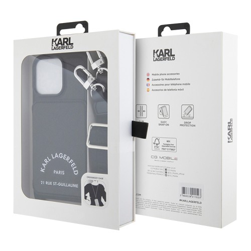 Karl Lagerfeld для iPhone 15 Pro чехол Crossbody cardslot PU Saffiano RSG Hard Black