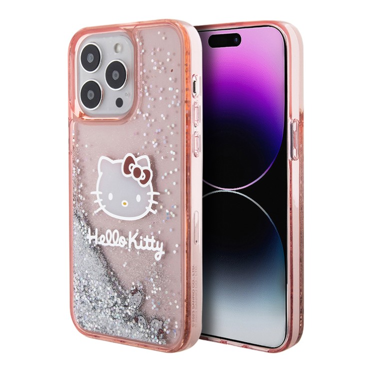 Hello Kitty для iPhone 15 Pro чехол Liquid Glitter Kitty Head Hard Pink