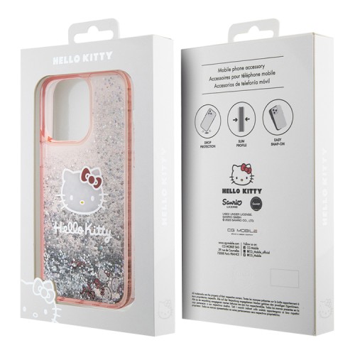Hello Kitty для iPhone 15 Pro чехол Liquid Glitter Kitty Head Hard Pink