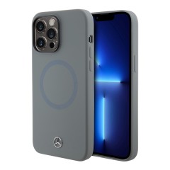 Mercedes для iPhone 14 Pro Max чехол Liquid silicone Bicolor Laser Ring Hard Grey (MagSafe)