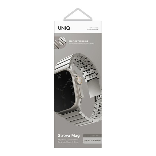Uniq для Apple Watch 49-46-45-44 mm ремешок Strova MAG Strap Link Steel Silver