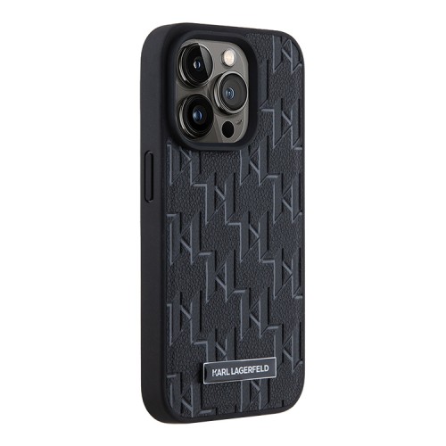 Karl Lagerfeld для iPhone 15 Pro Max чехол PU Monogram & Metal Camera frame Hard Black (MagSafe)