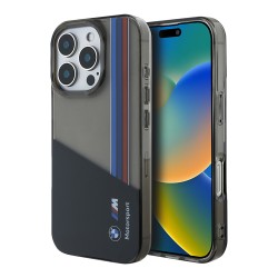 BMW для iPhone 16 Pro чехол Motorsport PC/TPU Tricolor Vert stripes Black