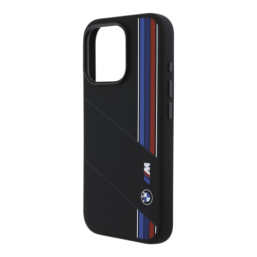 BMW для iPhone 16 Pro чехол M-Collection Liquid silicone Lines Metal camera Hard Black (MagSafe)
