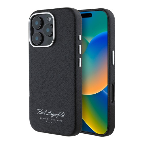 Karl Lagerfeld для iPhone 16 Pro чехол Full Wrapped Grained leather Black