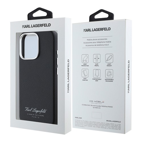 Karl Lagerfeld для iPhone 16 Pro чехол Full Wrapped Grained leather Black