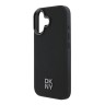 DKNY для iPhone 16 чехол PU Plain leather Stack Metal logo Hard Black (MagSafe)