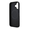 DKNY для iPhone 16 чехол PU Plain leather Stack Metal logo Hard Black (MagSafe)