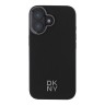 DKNY для iPhone 16 чехол PU Plain leather Stack Metal logo Hard Black (MagSafe)