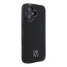 DKNY для iPhone 16 чехол PU Plain leather Stack Metal logo Hard Black (MagSafe)
