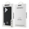 DKNY для iPhone 16 чехол PU Plain leather Stack Metal logo Hard Black (MagSafe)