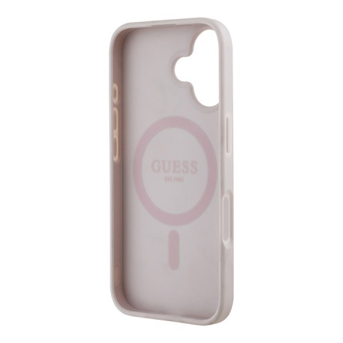 Guess для iPhone 16 чехол PU Flowers Roses Hard Pink (MagSafe)