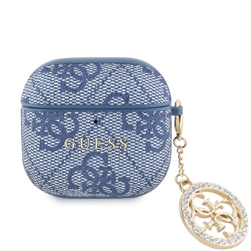 Guess для Airpods 4 чехол PU leather 4G with Classic metal logo and Diamond charm Blue