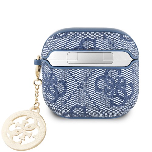 Guess для Airpods 4 чехол PU leather 4G with Classic metal logo and Diamond charm Blue