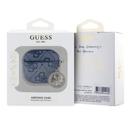 Guess для Airpods 4 чехол PU leather 4G with Classic metal logo and Diamond charm Blue