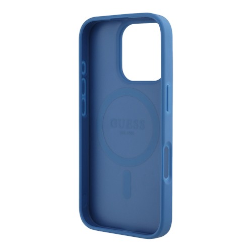Guess для iPhone 16 Pro чехол PU 4G with Round Patch Metal logo Hard Blue (MagSafe)