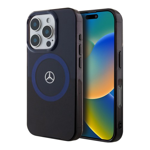 Mercedes для iPhone 16 Pro Max чехол PC/TPU Double layer Bicolor Hard Blue/Black (MagSafe)