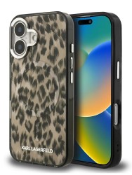 Karl Lagerfeld для iPhone 16 чехол PC/TPU Leopard Brown (MagSafe)