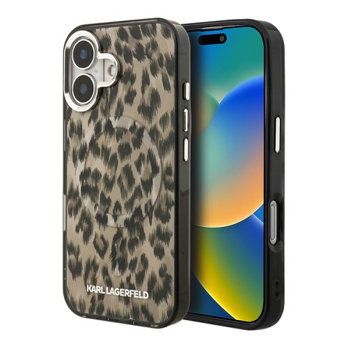 Karl Lagerfeld для iPhone 16 чехол PC/TPU Leopard Brown (MagSafe)
