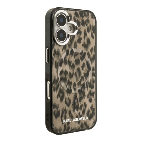 Karl Lagerfeld для iPhone 16 чехол PC/TPU Leopard Brown (MagSafe)