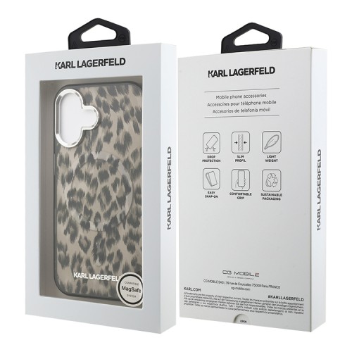 Karl Lagerfeld для iPhone 16 чехол PC/TPU Leopard Brown (MagSafe)