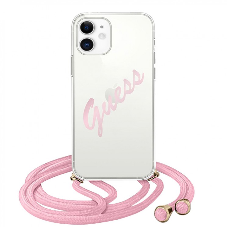 Чехол Guess Cord Script Vintage logo для iPhone 12 mini, со шнурком, розовый