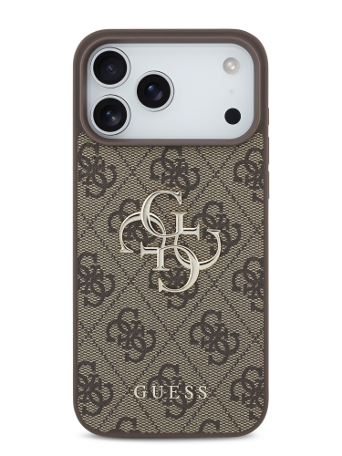 Guess для iPhone 17 Pro Max чехол PU 4G Big metal logo Hard Brown