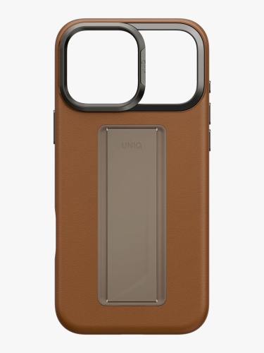 Uniq для iPhone 17 Pro Max чехол Heldro PRO Leatherette + FlexGrip & Camera stand Caramel (MagSafe)