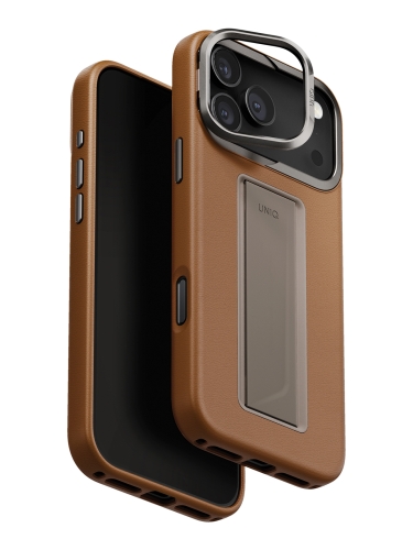 Uniq для iPhone 17 Pro Max чехол Heldro PRO Leatherette + FlexGrip & Camera stand Caramel (MagSafe)