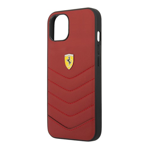 Кожаный чехол Ferrari Quilted with metal logo Hard для iPhone 13, красный