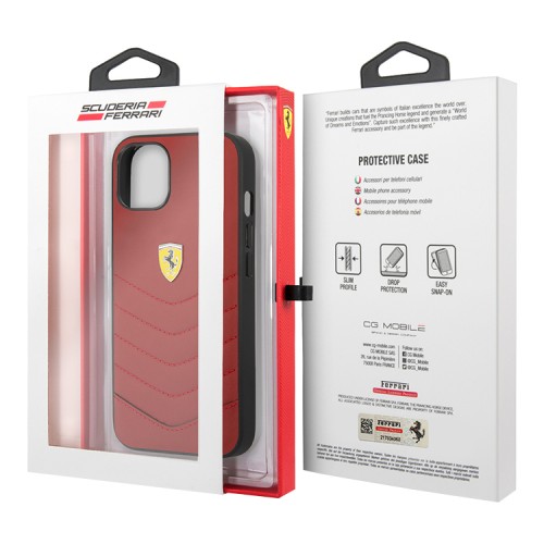 Кожаный чехол Ferrari Quilted with metal logo Hard для iPhone 13, красный