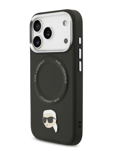 Karl Lagerfeld для iPhone 17 Pro Max чехол Crossbody PU NFT Karl head Metal&Cam Hard +Strap Bk (MagSafe)
