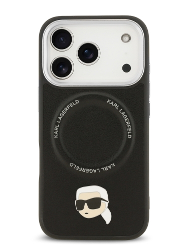 Karl Lagerfeld для iPhone 17 Pro Max чехол Crossbody PU NFT Karl head Metal&Cam Hard +Strap Bk (MagSafe)