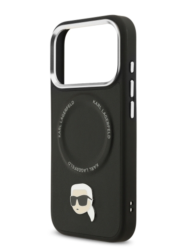 Karl Lagerfeld для iPhone 17 Pro Max чехол Crossbody PU NFT Karl head Metal&Cam Hard +Strap Bk (MagSafe)