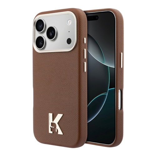 Karl Lagerfeld для iPhone 17 Pro чехол PU Full Wrapped K HEAD Metal logo & Cam Hard Brown (MagSafe)