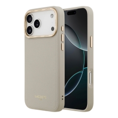 Lacoste для iPhone 17 Pro Max чехол PU Grained Metal Foil logo &amp; Cam Hard Taupe/Gold (MagSafe)