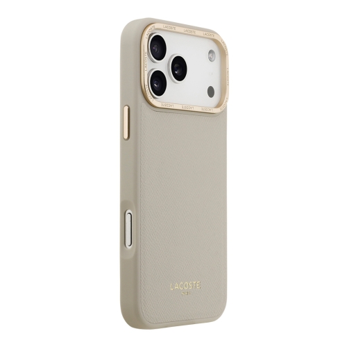 Lacoste для iPhone 17 Pro Max чехол PU Grained Metal Foil logo & Cam Hard Taupe/Gold (MagSafe)