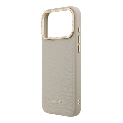 Lacoste для iPhone 17 Pro Max чехол PU Grained Metal Foil logo & Cam Hard Taupe/Gold (MagSafe)