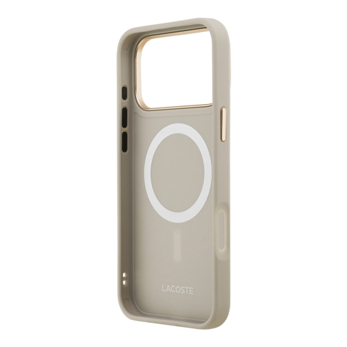 Lacoste для iPhone 17 Pro Max чехол PU Grained Metal Foil logo & Cam Hard Taupe/Gold (MagSafe)