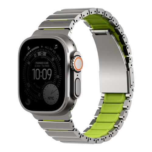 Uniq для Apple Watch 49/46/45/44 mm ремешок Strova Flex Steel Band Titanium Silver/Lime Green