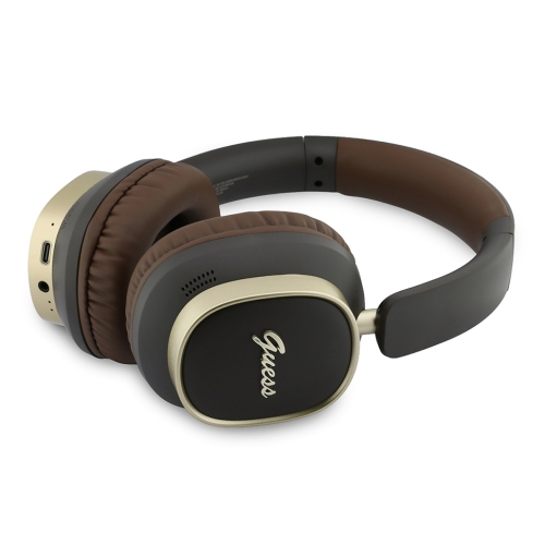 Guess наушники беспроводные накладные Bluetooth HP ENC Rectangle Satined PU Script Metal Logo Brown