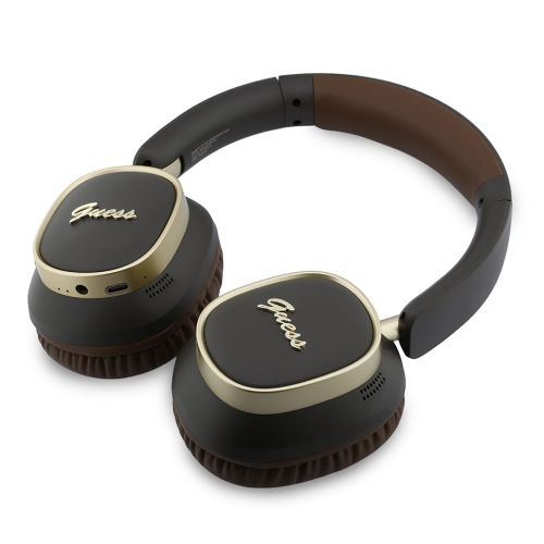 Guess наушники беспроводные накладные Bluetooth HP ENC Rectangle Satined PU Script Metal Logo Brown