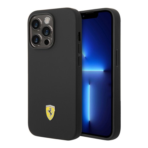 Чехол Ferrari Liquid Silicone with metal logo Hard для iPhone 14 Pro Max, черный