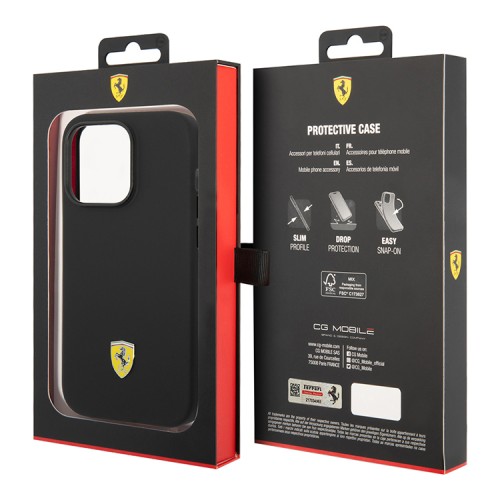 Чехол Ferrari Liquid Silicone with metal logo Hard для iPhone 14 Pro Max, черный