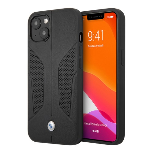 Кожаный чехол BMW Signature Perforated Hard для iPhone 13, черный (MagSafe)